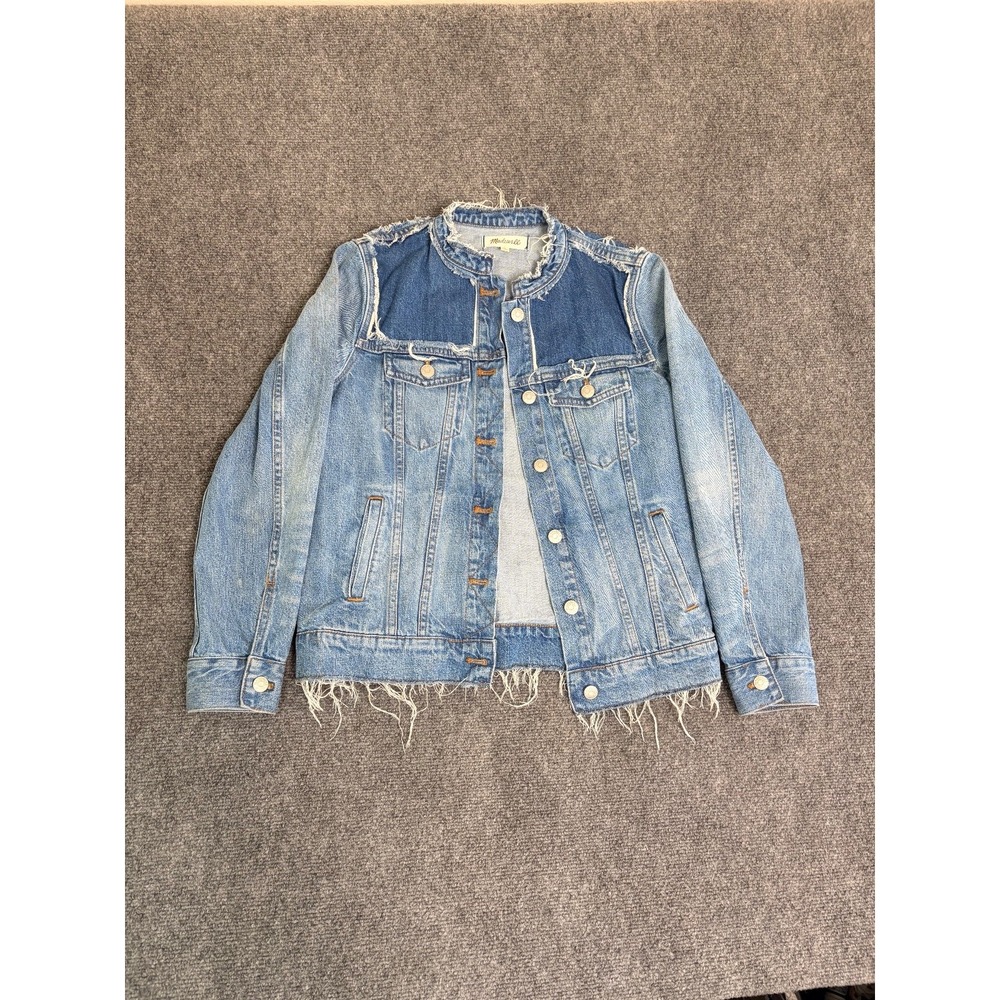 MADEWELL Collarless Denim Jacket Thunder Cloud G2083 Distressed Fitted Size M